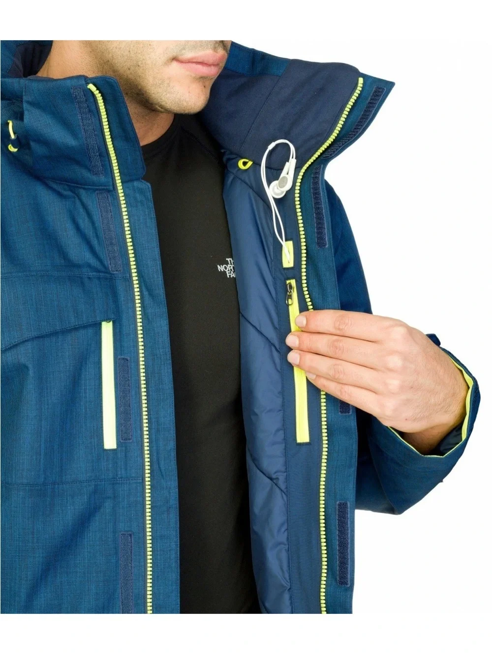 The North Face Men’s Deep Blue Hooded Ski Jacket with Neon Trim